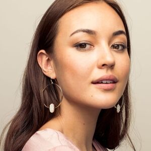 Kendra Scott Elora Minimalist Dangle Hoop Earring Cream Drusy Gold Filigree Back